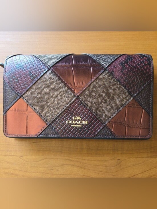Coach Handbags - COACH Hayden Accordian Zip Metallic Ox Blood Snake Print Patchwork Wallet Clutch